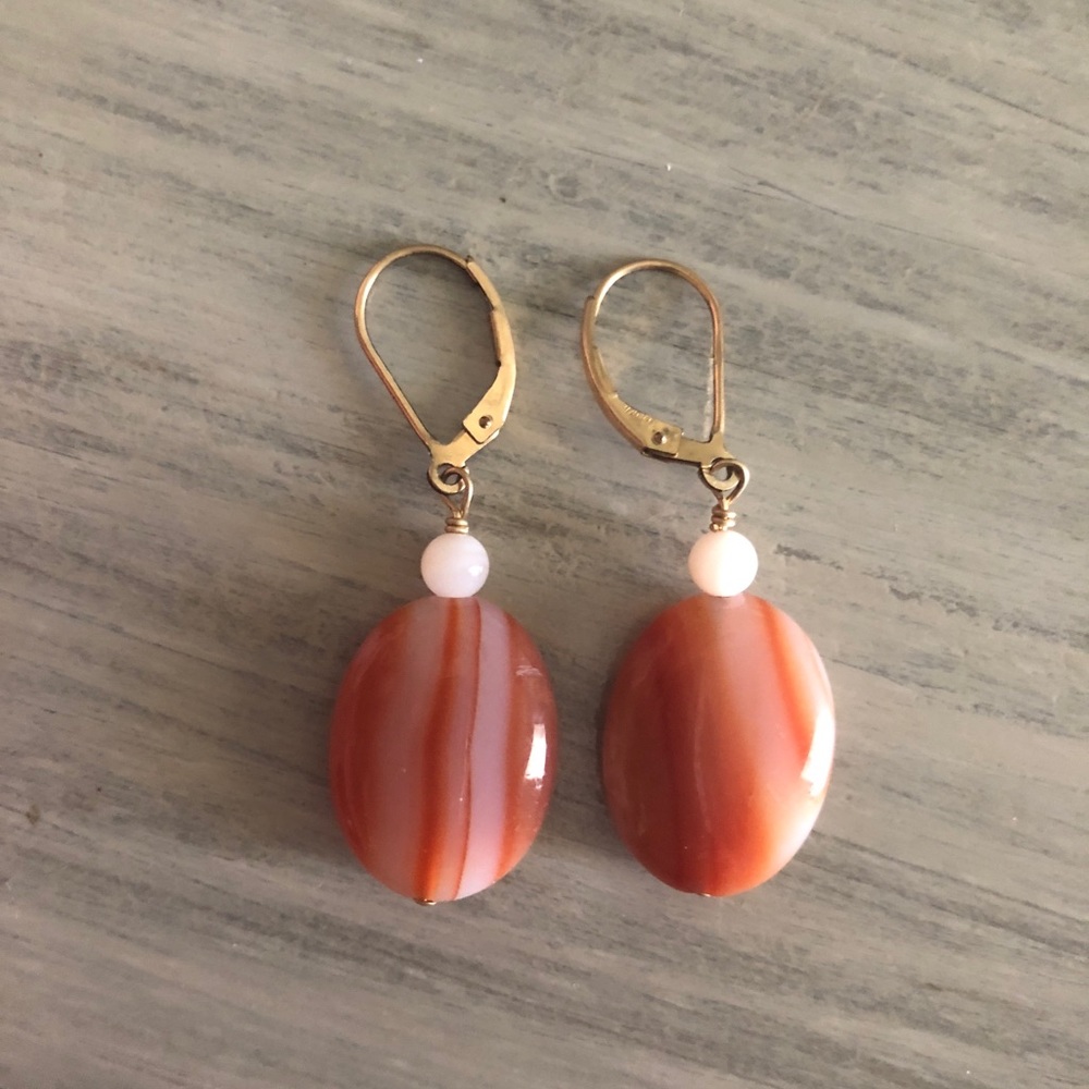 Gorgeous gold and orange polished stone earrings